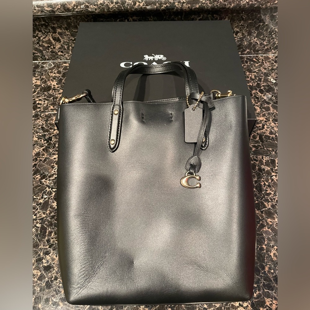 Brand New Coach Black Leather Satchel Crossbody Handbag Purse